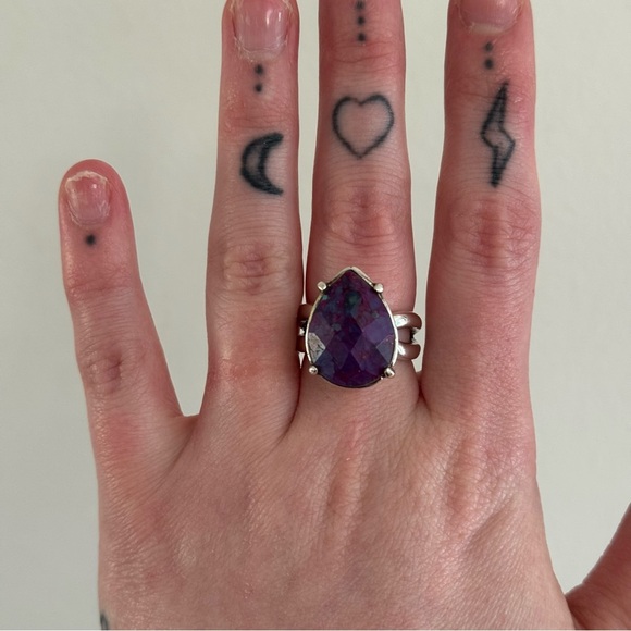 Sterling Silver BARSE Split Shank Ring Teardrop Pear Purple Stone - Picture 1 of 9